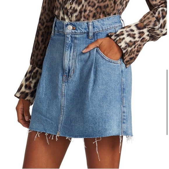 Free People Denim Mini Skirt with Frayed Hem - Picture 6 of 8